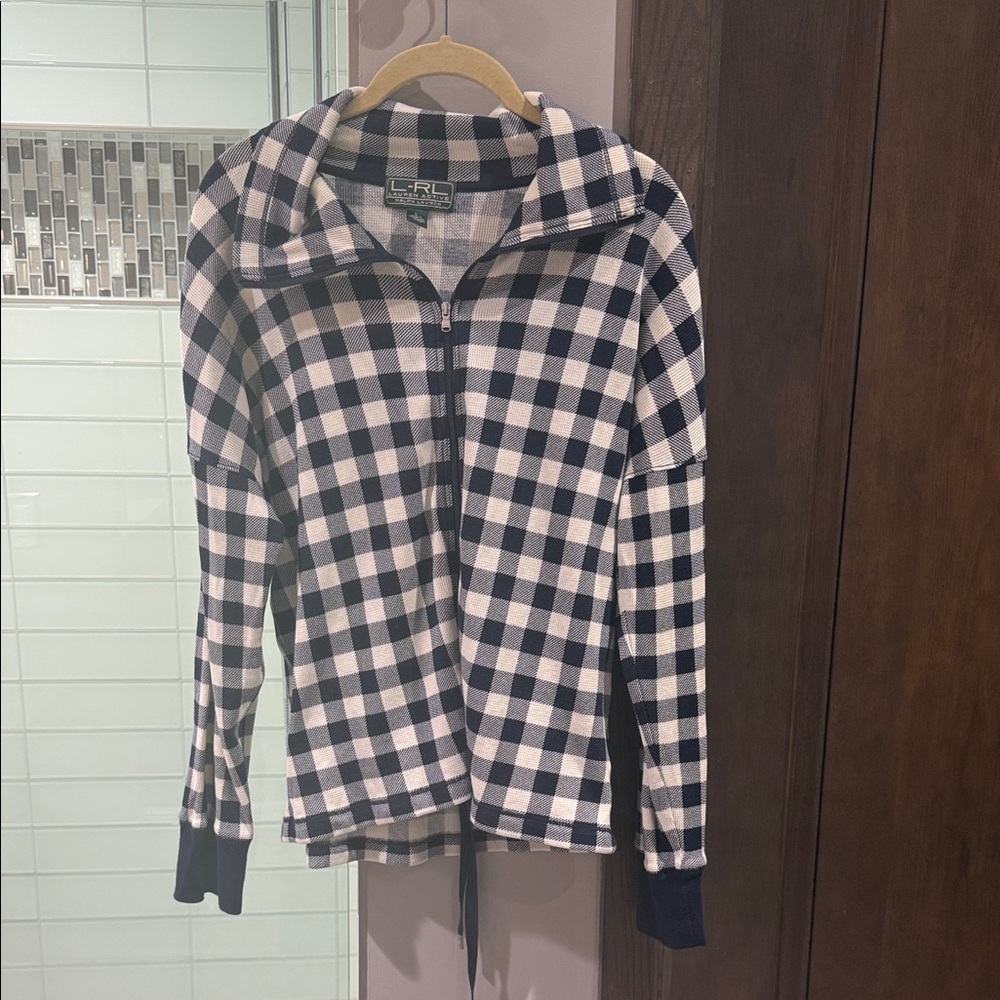 Women's Navy and White Checkered Sweater